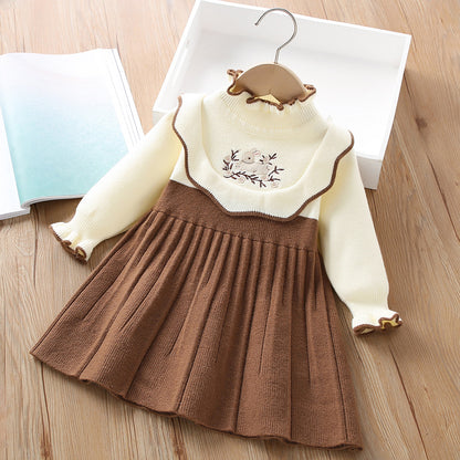 A girls dress autumn and winter new Korean version cute baby rabbit embroidered children's wool long-sleeved doll dress