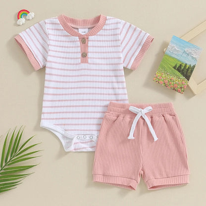 Cross border foreign trade baby summer jumpsuit short sleeved jumpsuit newborn and toddler jumpsuit sweater shorts set 0.45kg