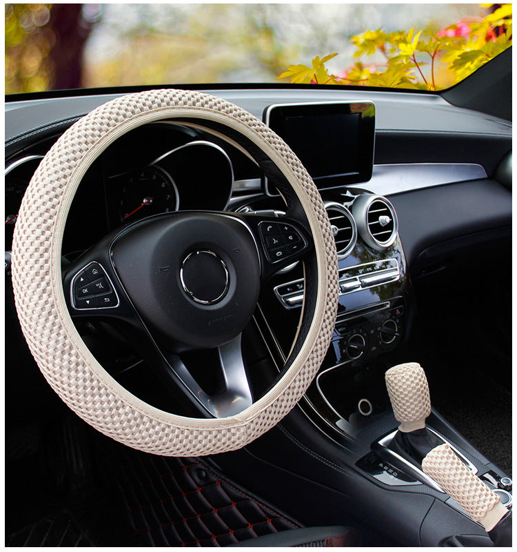 Massage Coarse Mesh Ringless Elastic Steering Wheel Cover Gear Cover Handbrake Cover Handlebar Cover 2-3 Piece Set (MOQ:10 SET ,If buy one piece need 1usd extra fee)