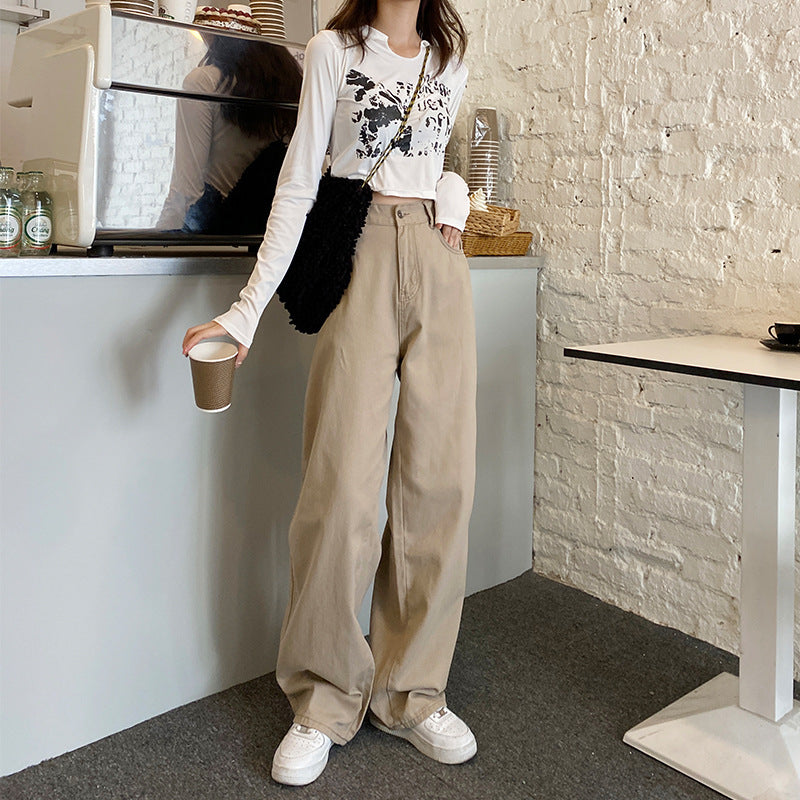 A white jeans women's 2024 spring and summer casual loose wide-leg pants Korean version high-waisted and thin floor pants extended trousers