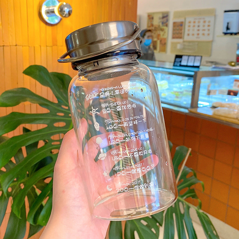 A 0WYV1000ml Household Large Capacity Water Bottle Portable for Men and Women with Filtered Tea Making Cup Fashionable Graffiti Heat Resistant Glass BOTTLES