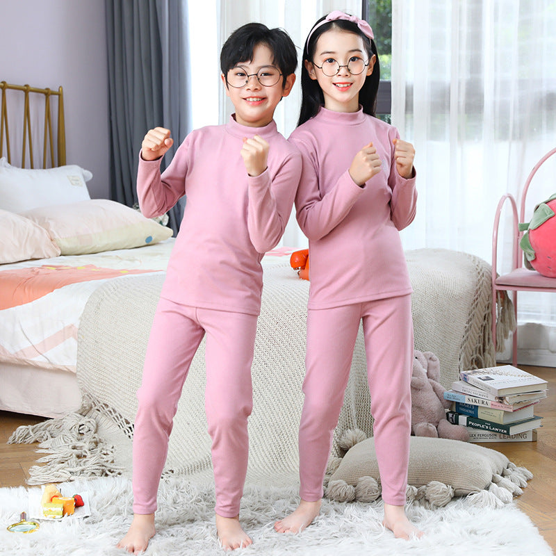 A Children's medium-neck thermal underwear Small medium-sized and older children's long johns Double-sided polished children's home primer set