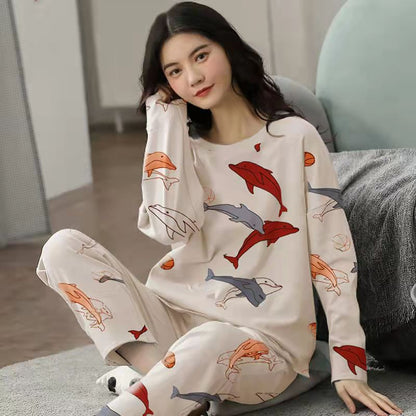 A large number of wholesale pajamas women's spring and autumn long-sleeved autumn and winter loungewear women's large size simple loose suit outer wear