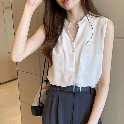 A vest sleeveless shirt women's summer new versatile top foreign style shirt Korean version T-shirt loose chiffon shirt