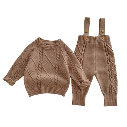 A baby Korean version autumn and winter new twist knitted overalls set boys and girls pullover sweater jumpsuit