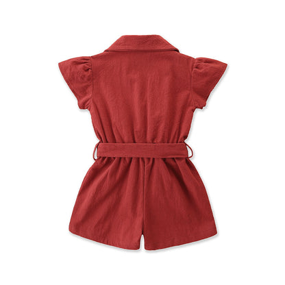 Children's Summer Girls' Stylish Workwear Jumpsuit Children's Single Breasted Shorts 0.13kg