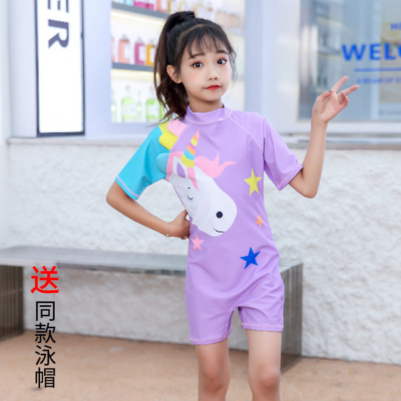 A New Girls Swimsuit One-piece Cute Princess Little Girl Baby Swimsuit Korean Version Children's Surf Suit Tide Wholesale 0.2KG