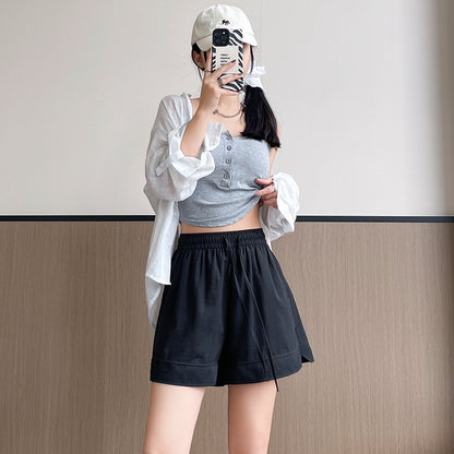 A five-point pants white ice silk sports summer 2024 new wear casual loose wide-leg medium pants Yamamoto shorts women