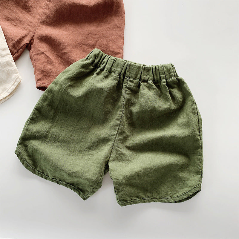 Pantalones cortos de algodón y lino para niños, pantalones finos de cinco puntos para niños de verano, pantalones casuales coreanos para bebés y niñas, ropa para niños 