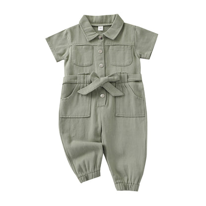 Amazon children&#039;s 4-color denim jumpsuit with belt 0.2kg