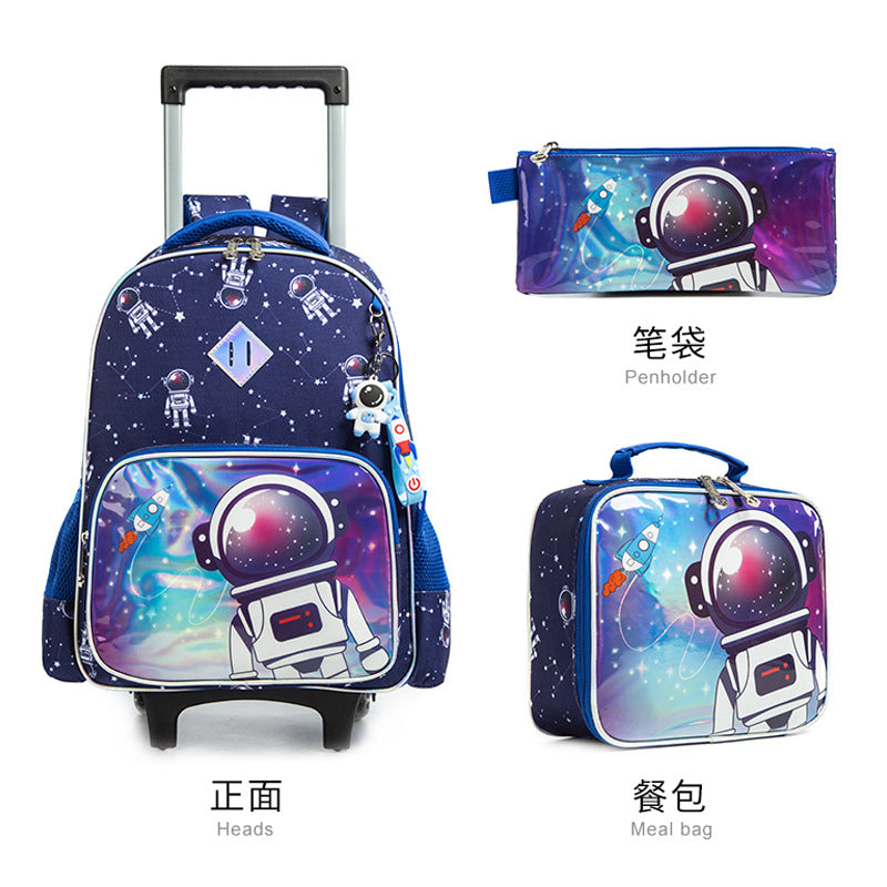 A Cross border New Fantasy Cartoon 16 inch Elementary School Universal Rod School Bag Three Piece Set with Reduced Load and Breathable Children's Book Bag