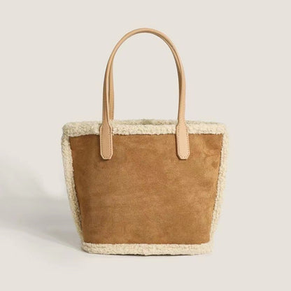 Bolso de felpa de gran capacidad para mujer, bolso de mano de ante esmerilado de lana de cordero 