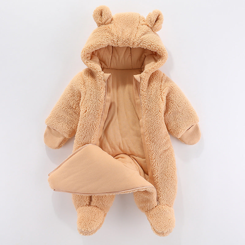 A Baby winter one-piece clothes Thickened cotton-padded clothes Newborn baby hug clothes Infant autumn and winter clothes suit Going out clothes