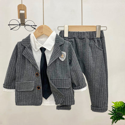 Conjunto de manga larga para niños y niños, conjunto de tres piezas, traje para niños, vestido elegante, conjunto de traje pequeño de primavera y otoño, 0,3 kg 