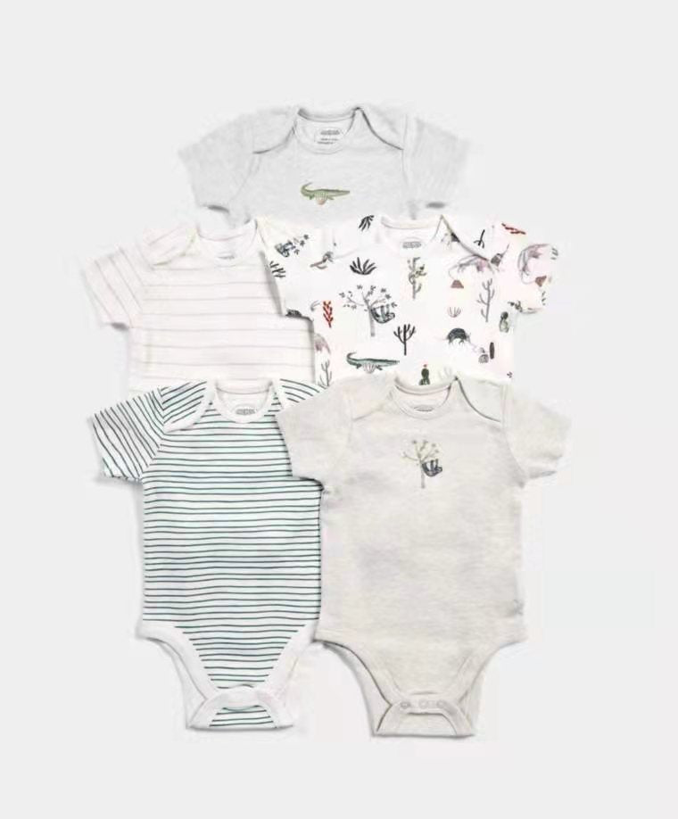 Foreign trade baby onesies, male and female baby short-sleeved bag fart clothes, newborns, Ha clothes, thin crawling clothes, summer 5 pieces