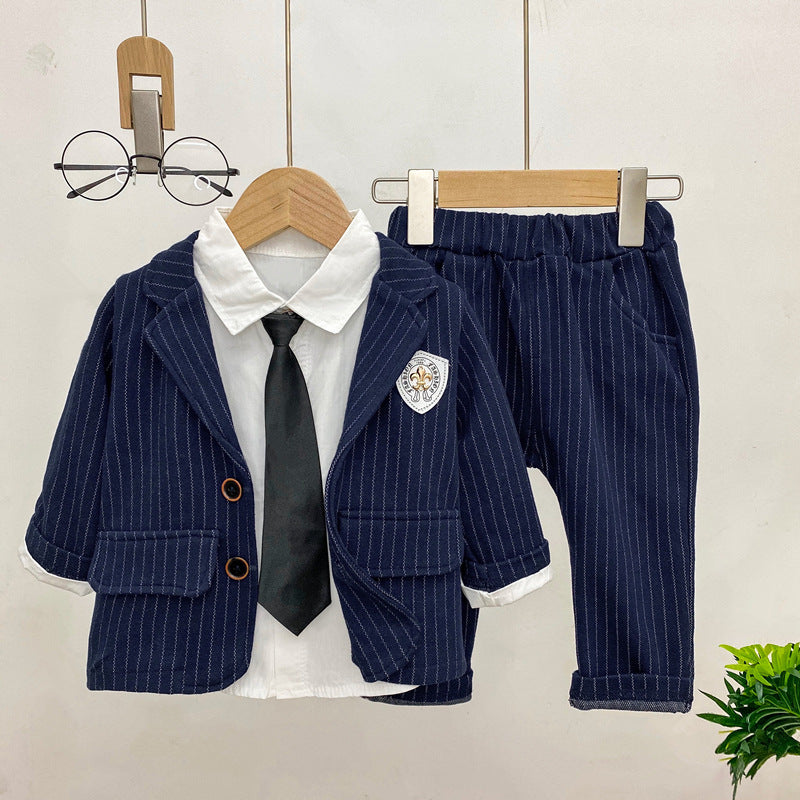 Conjunto de manga larga para niños y niños, conjunto de tres piezas, traje para niños, vestido elegante, conjunto de traje pequeño de primavera y otoño, 0,3 kg 