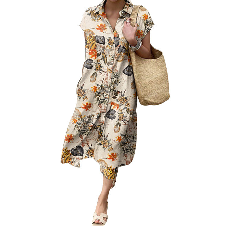 Spring casual style Japanese and Korean casual women's polyester v-neck irregular skirt dress