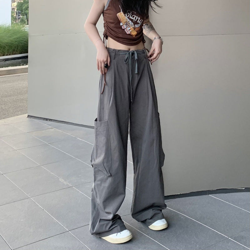 A bf style street pants women's summer American retro overalls, straight trousers high waist and thin casual pants ins tide