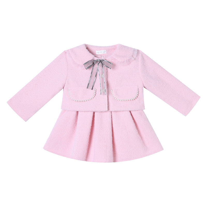 A girls dress set autumn and winter foreign style fashionable small fragrant style baby coat children's princess dress two-piece set