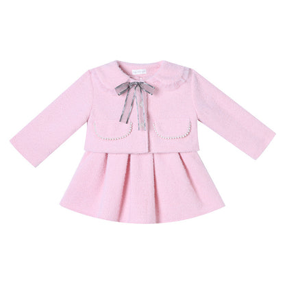 A girls dress set autumn and winter foreign style fashionable small fragrant style baby coat children's princess dress two-piece set