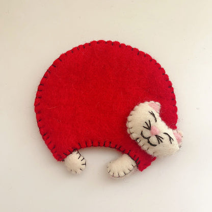 A Creative Cartoon Animal Handmade Wool Felt Teacup Mat Cute Cat Anti-scalding Mat Water Cup Mat Dining Table Decorative Mat