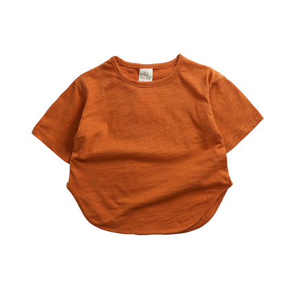 Ropa para niños Camiseta de verano Camiseta de manga corta para niños Camiseta de color caramelo Versión coreana Camiseta holgada de forma ancha para niños y niñas 