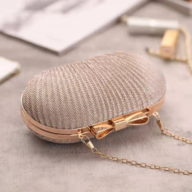 A Canli New Fashion Pleated Butterfly Goose Egg Dinner Bag Oval Clutch Bag Banquet Party Dress Chain Bag