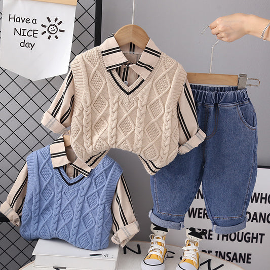 A New Shirt Vest Spring and Autumn Men's and Women's Suits, Cartoon Children's Spring and Autumn Suits, New Three-Piece Sets, Autumn 0.3KG