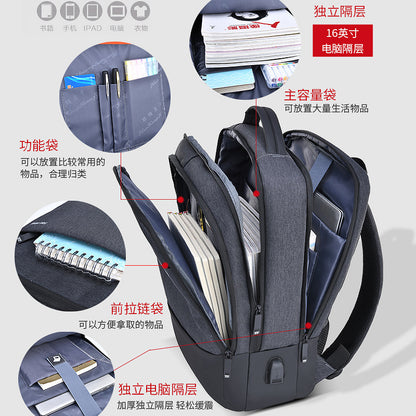 Una mochila gruesa impermeable y minimalista para hombres con gran capacidad y mochila multifuncional para computadora de negocios, mochila para estudiantes de secundaria y universitarios. 