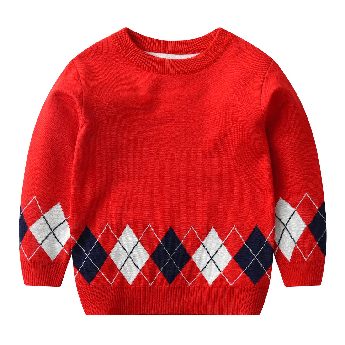 A factory direct sales of new European, American autumn and winter children's plaid sweater double-layer boy baby pullover bottoming knitted sweater