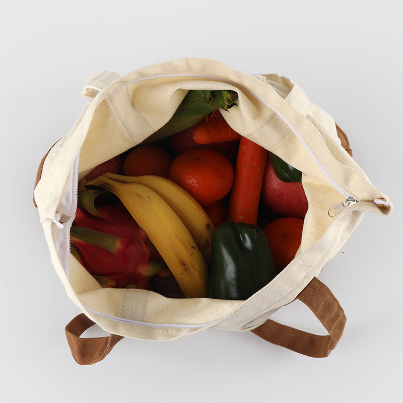 A thickened canvas supermarket environmental protection bag large capacity new cross-border grocery shopping bag strong zipper tote bag can be printed logo