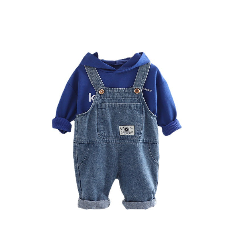 A Baby Autumn Clothing Foreign Style 3 Children's Hooded Overalls Two-piece Set Spring and Autumn Baby Children's Clothing Children's Clothes 1 Year Old