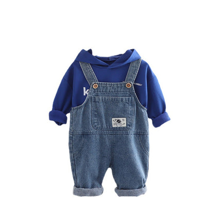 A Baby Autumn Clothing Foreign Style 3 Children's Hooded Overalls Two-piece Set Spring and Autumn Baby Children's Clothing Children's Clothes 1 Year Old