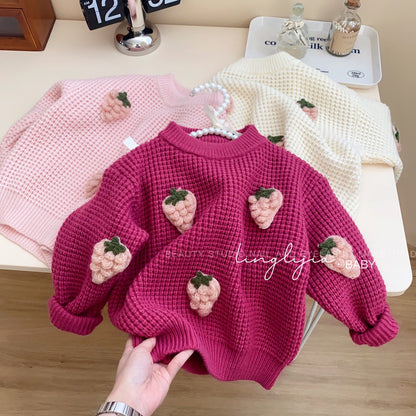 Korean children's clothing winter girls fashionable three-dimensional round neck knitted children's sweater little girl versatile top tidal 0.26kg