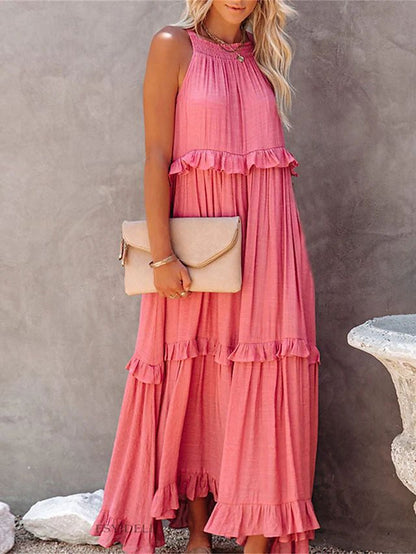 A Europe, America 2024 summer new vacation wind ruffle leaf edge long dress Amazon pendulum elegant beach dress women