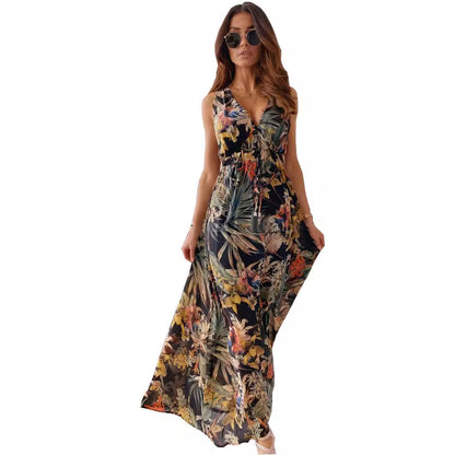 A European and American foreign trade independent station wishes Amazon's popular 2021 summer dress new printed backless strap dress