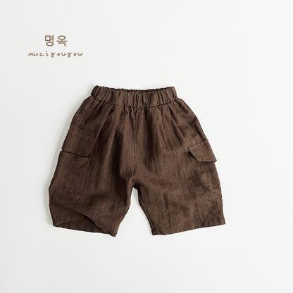 Una marea de viento fresco de algodón y lino ~ pantalones cortos de verano para niños, pantalones cortos cargo casuales para niños, pantalones coreanos japoneses para niñas 