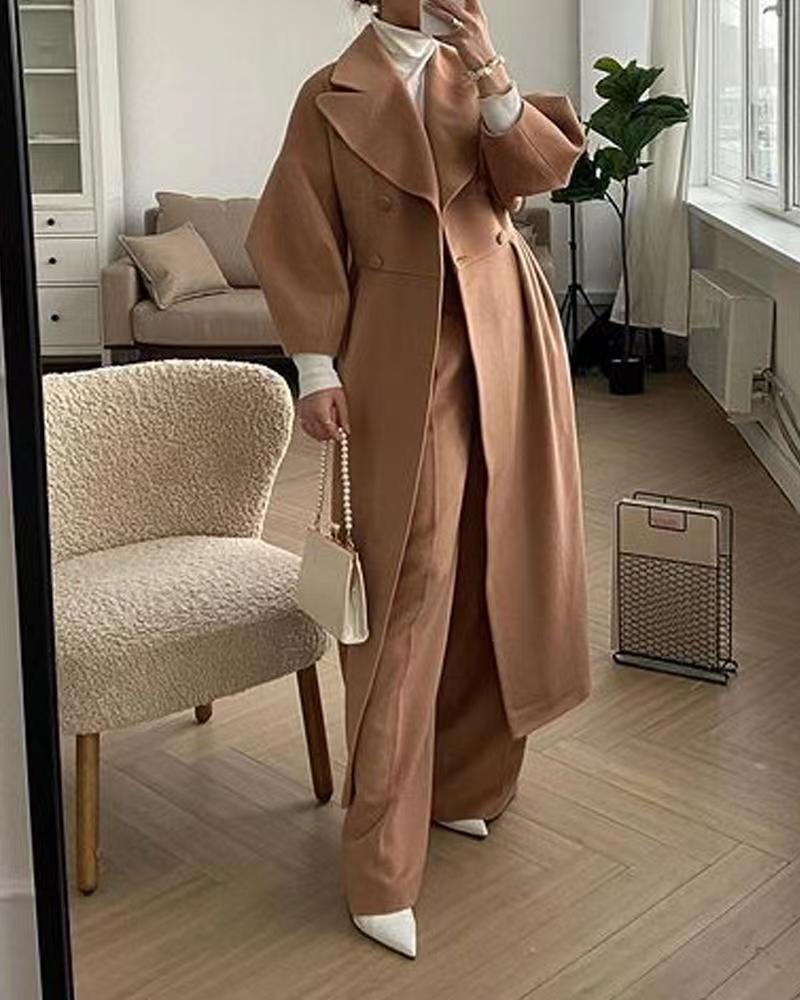 A independent station cross-border Europe, America, autumn and winter new retro palace style lantern sleeves large lapel woolen coat long coat