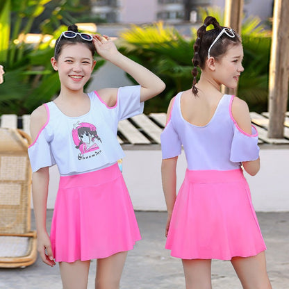 A 【 Polyester Ya Fabric 】 Children's swimsuit Girl's big, small, and medium-sized one-piece student sports training Girl's swimsuit 0.2KG