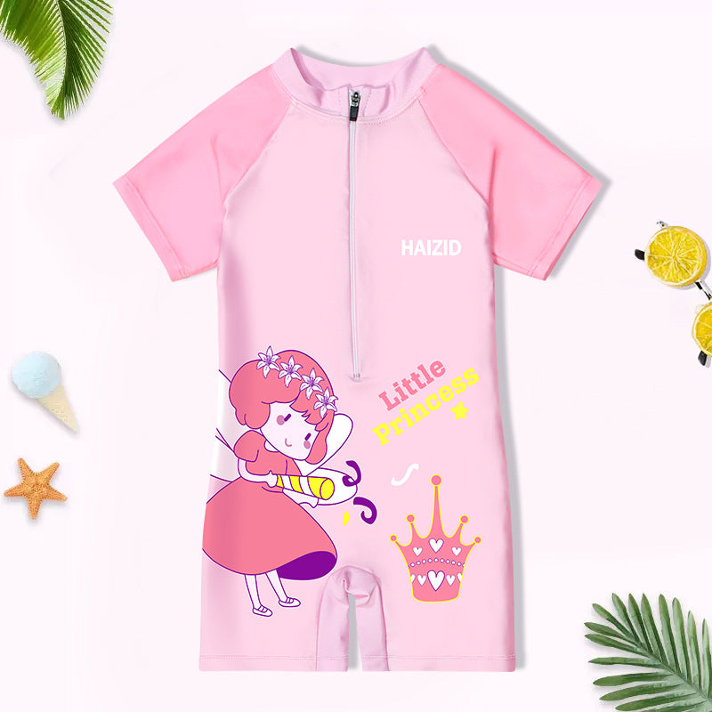 A new children's swimsuit cute cartoon print mermaid short sleeved jumpsuit factory wholesale 0.15KG