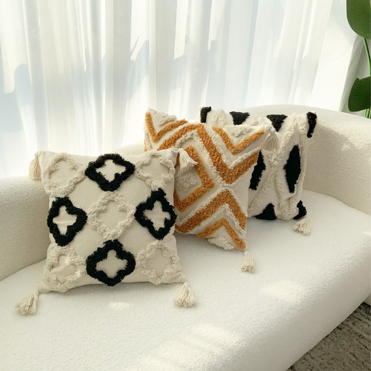 A cushion cover pillow case cushion tassels fleece rhombus plush pillow pillowcase