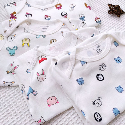 Wholesale of short sleeved jumpsuit for male and female infants and young children, newborn pure cotton wrapped buttocks, baby cartoon summer children's clothing