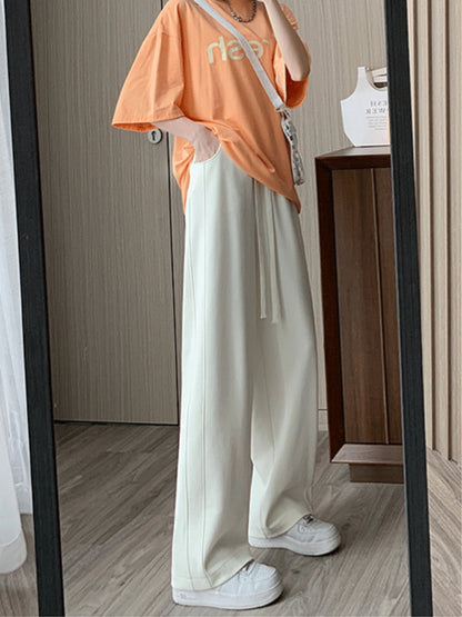 A white wide-leg pants women's summer 2024 new small vertical straight casual narrow version high-waisted sports banana pants