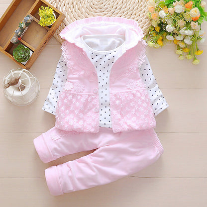 Children's Clothing Girls Spring and Autumn New Set 1-2-3 Year Old Baby and Child Korean Edition Girls' Western Style Three Piece Set 1kg