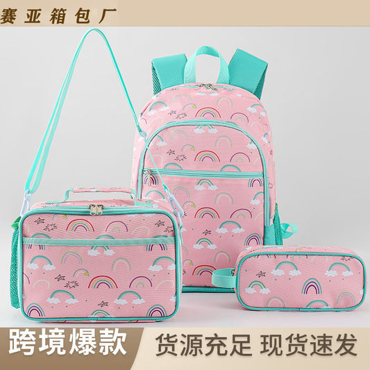 A Autumn New Children's School Bag Three piece Set Unicorn Lunch Bag Cross border Popular Children's Same Style Pen Bag Set