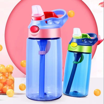 A children's straw cup anti drop plastic water cup for boys and girls, baby water bottle for elementary school students, cute cartoon leak proof summer cup