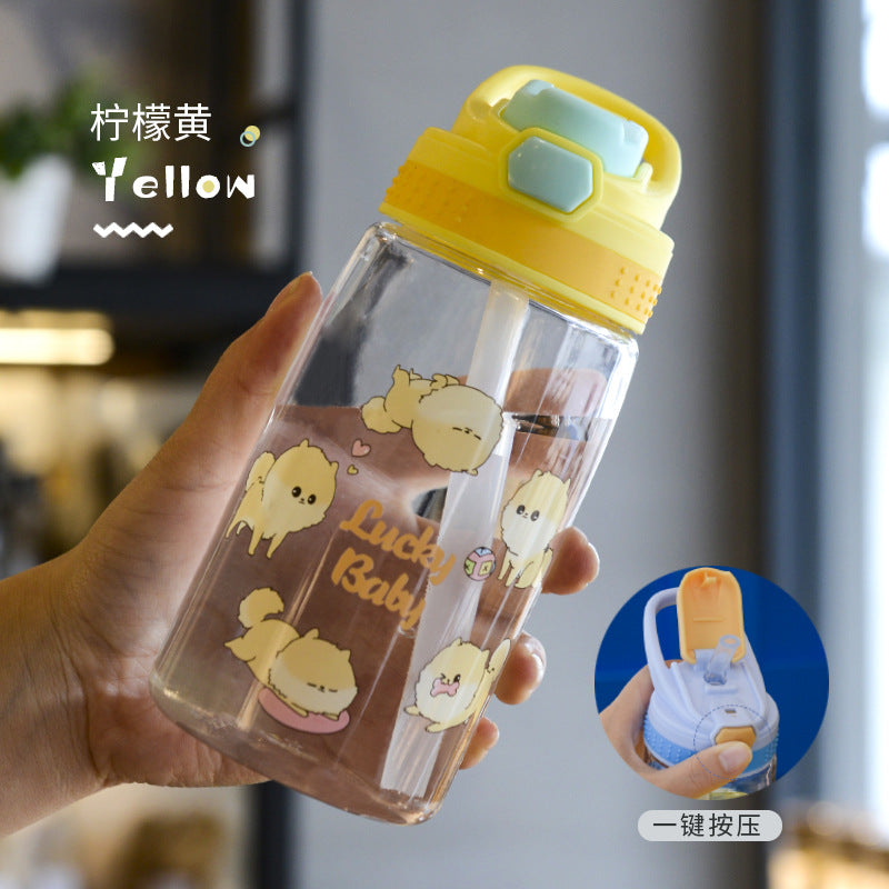 A net red plastic water cup cartoon children's straw cup strap summer high value schoolgirl water bottle bouncing cup wholesale