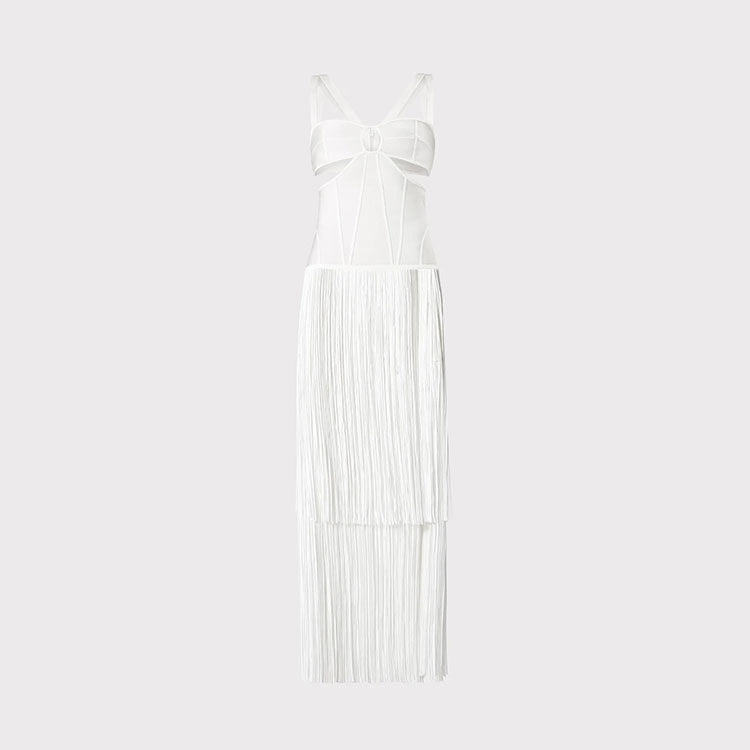 A cross-border fringed dress European and American babes sexy dress ins style new retro suspender slim bandage long