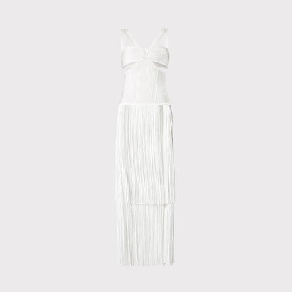 A cross-border fringed dress European and American babes sexy dress ins style new retro suspender slim bandage long