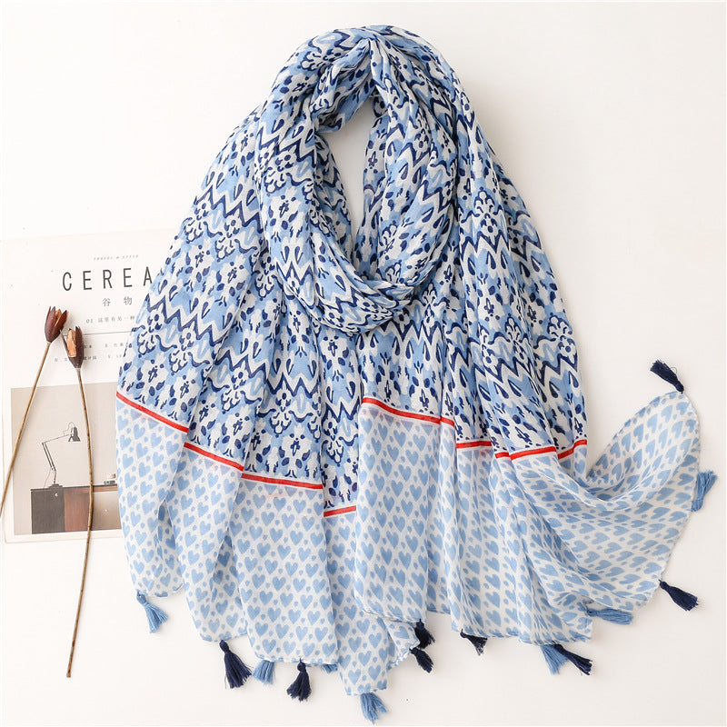 A Yitao Scarf Creative Ethnic Style Cotton and Hemp Hand Feel Scarf Women's Orange Wheat tassel Tourist Beach Scarf Shawl